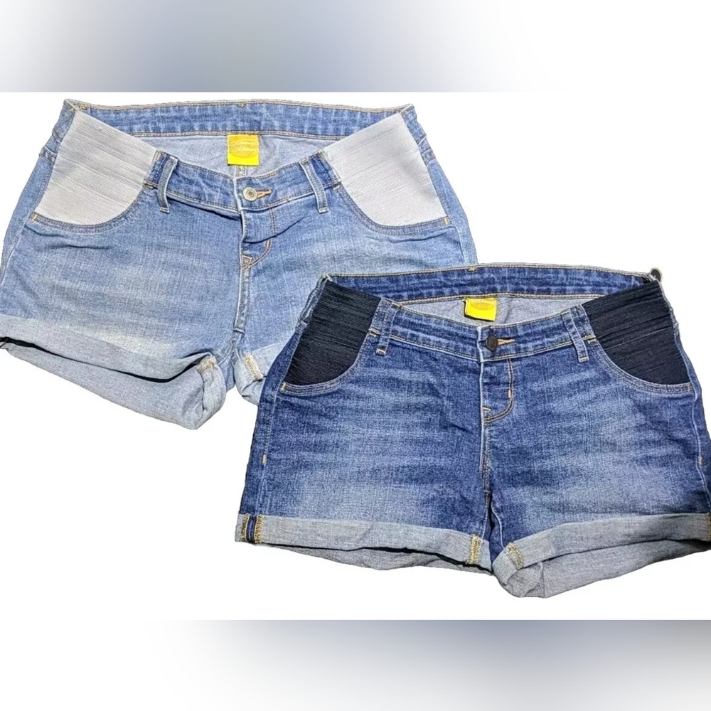 Old Navy Maternity Women Size 2 Stretch Blue Jean Cuffed denim Shorts Set Of 2